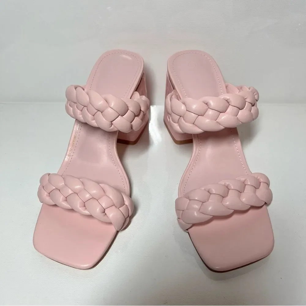 Ricristy Braided Square Toe Chunky Block Heeled Sandals